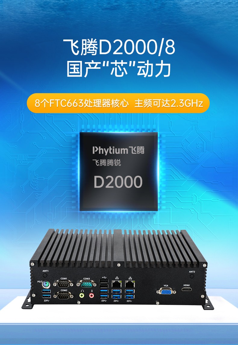 国产化潭门镇嵌入式潭门镇工控机,飞腾D2000处理器,DTB-3082-D2000