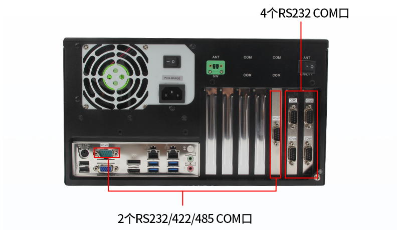 COM:6个COM口(2个RS232/422/485口，4个RS232口)