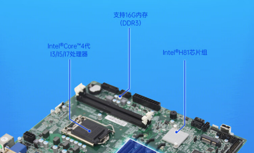 机内配置了2个140pinDDR3L的内存插槽，支持16G内存。